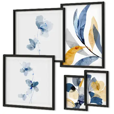 Set of 5 wall art pieces with plant motifs in pastel tones