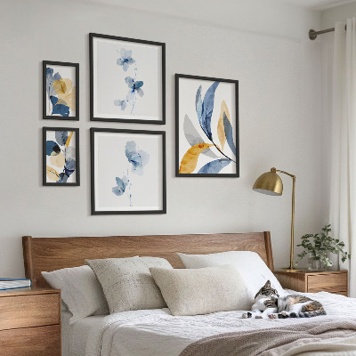 Set of 5 wall art pieces Plant motifs in pastel interiors