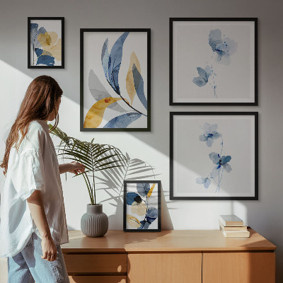 Set of 5 wall art pieces Plant motifs in pastel interiors