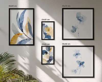 Set of 5 wall art pieces with plant motifs in pastel tones