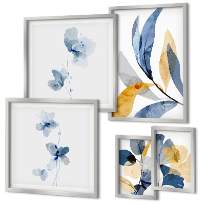 Set of 5 wall art pieces Plant motifs in pastel interiors