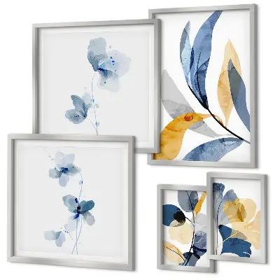 Set of 5 wall art pieces with plant motifs in pastel tones