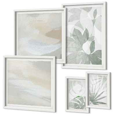 Gallery wall Gray and white plant motifs