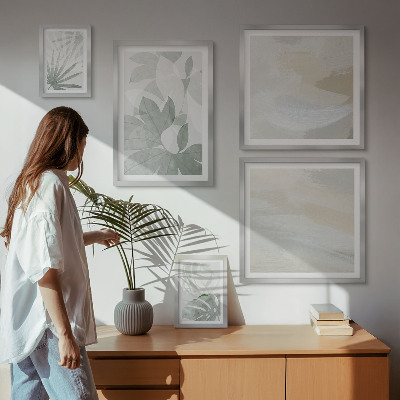 Gallery wall Gray and white plant motifs