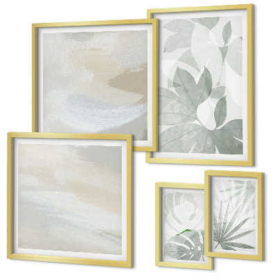Gallery wall Gray and white plant motifs