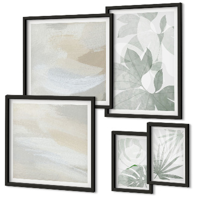 Gallery wall Gray and white plant motifs