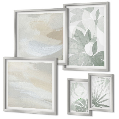 Gallery wall Gray and white plant motifs