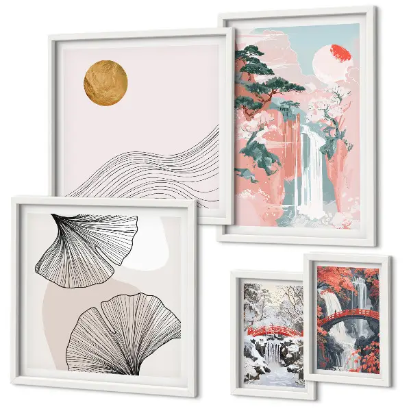Waterfall landscapes Japan framed photo set