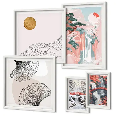 Waterfall landscapes Japan framed photo set