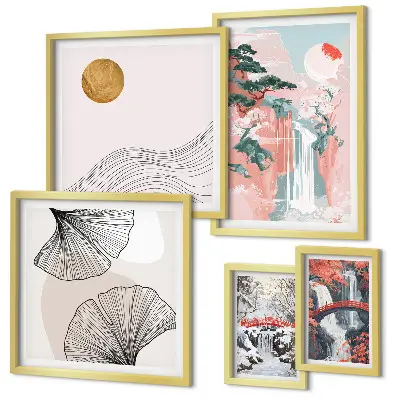 Waterfall landscapes Japan framed photo set