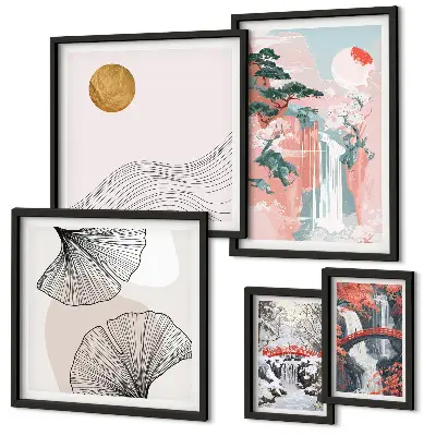 Waterfall landscapes Japan framed photo set