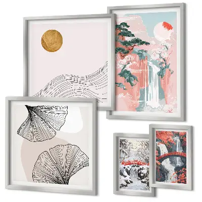 Waterfall landscapes Japan framed photo set