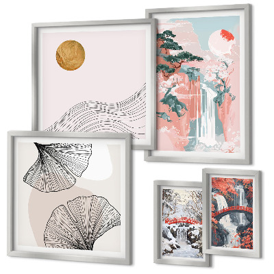 Framed photo set Waterfall landscapes Japan