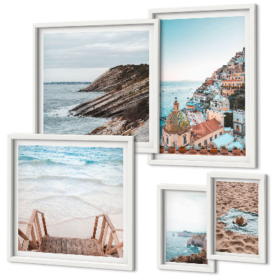 Set of 5 wall art pieces Italian towns, beaches, relaxation