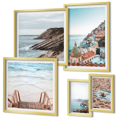 Set of 5 wall art pieces Italian towns, beaches, relaxation