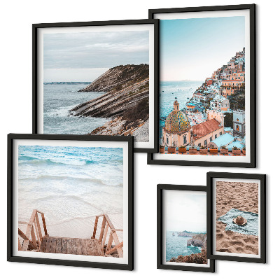 Set of 5 wall art pieces Italian towns, beaches, relaxation