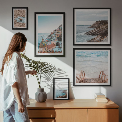 Set of 5 wall art pieces Italian towns, beaches, relaxation