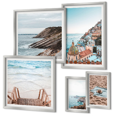 Set of 5 wall art pieces Italian towns, beaches, relaxation