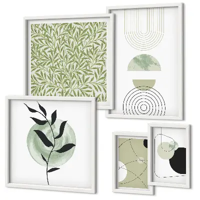 Abstract geometric plants wall art set of 5 pieces