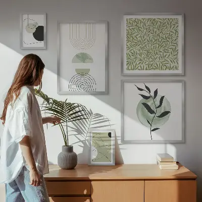 Abstract geometric plants wall art set of 5 pieces