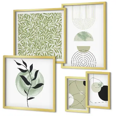 Abstract geometric plants wall art set of 5 pieces