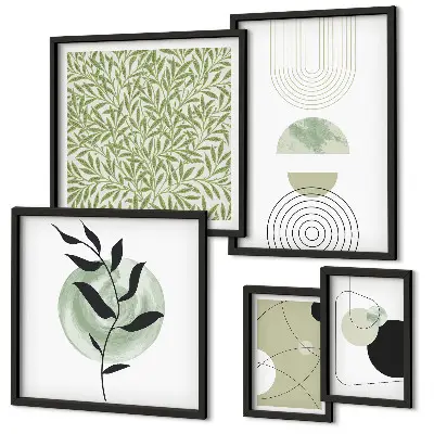 Abstract geometric plants wall art set of 5 pieces