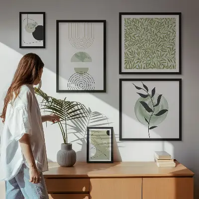 Abstract geometric plants wall art set of 5 pieces