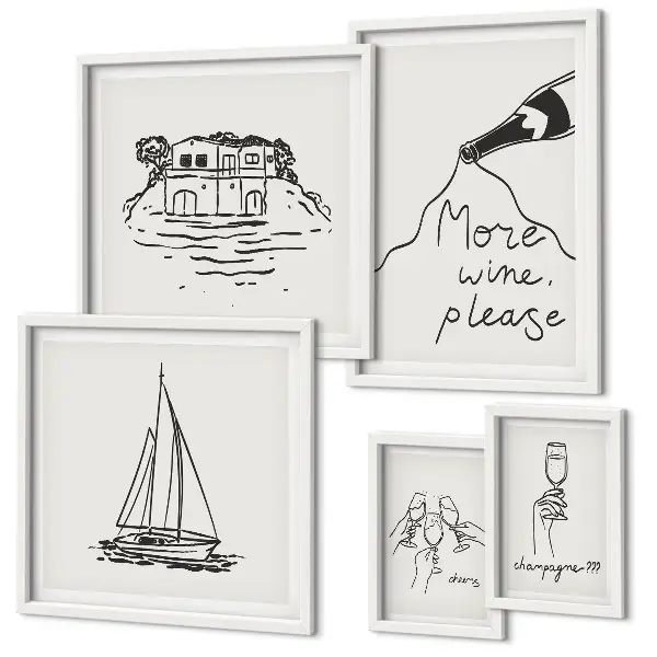 Set of 5 wall art pieces stylish wine graphics for relaxation