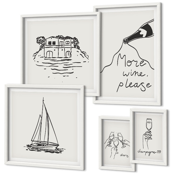 Set of 5 wall art pieces Stylish wine graphics relaxation