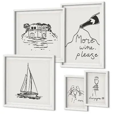 Set of 5 wall art pieces stylish wine graphics for relaxation