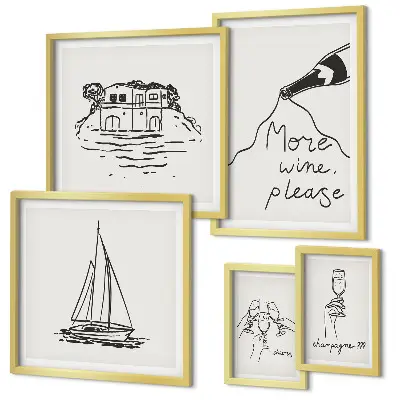 Set of 5 wall art pieces stylish wine graphics for relaxation
