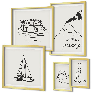 Set of 5 wall art pieces Stylish wine graphics relaxation