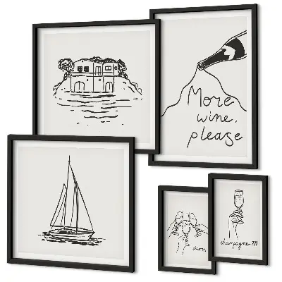 Set of 5 wall art pieces stylish wine graphics for relaxation