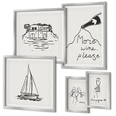 Set of 5 wall art pieces stylish wine graphics for relaxation