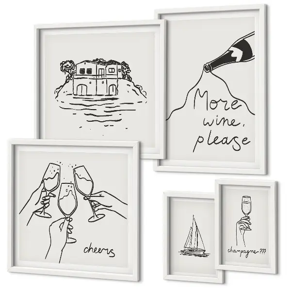 Framed wine toast illustration set stylish wall art prints