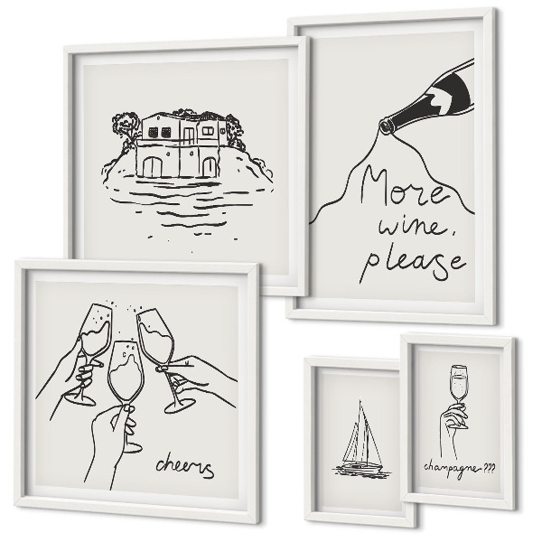 Framed photo set Stylish wine toast illustrations