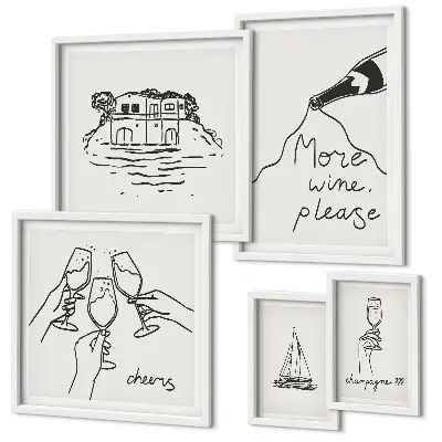 Framed wine toast illustration set stylish wall art prints