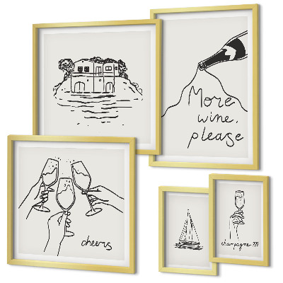 Framed photo set Stylish wine toast illustrations