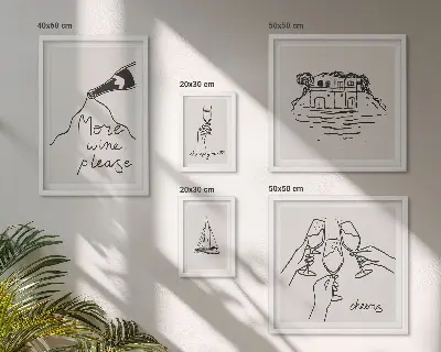 Framed wine toast illustration set stylish wall art prints