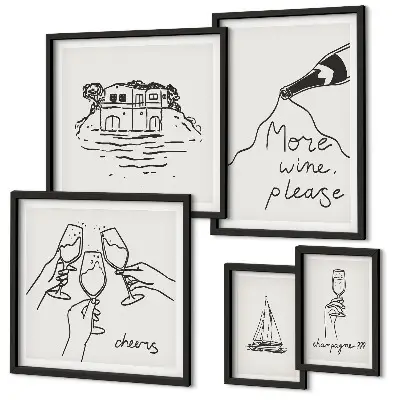 Framed wine toast illustration set stylish wall art prints