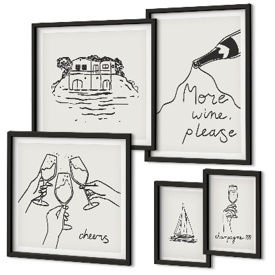Framed photo set Stylish wine toast illustrations