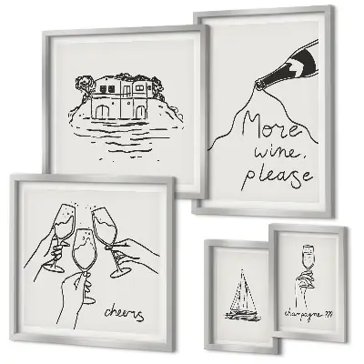 Framed wine toast illustration set stylish wall art prints