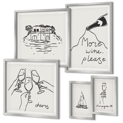 Framed photo set Stylish wine toast illustrations