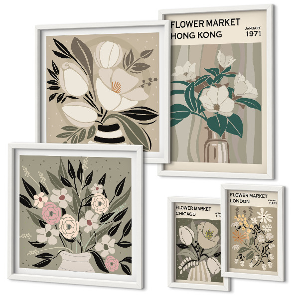 Set of 5 wall art pieces Retro vintage flower fair