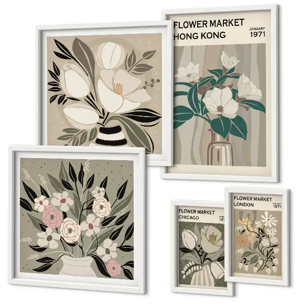 Retro vintage flower fair wall art set of 5 pieces