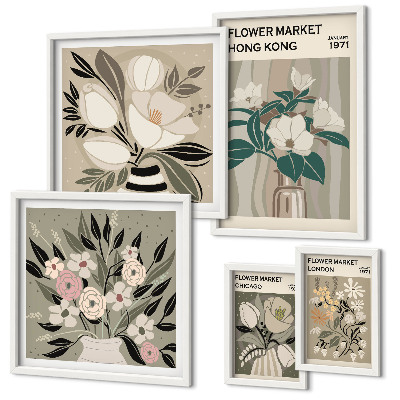 Set of 5 wall art pieces Retro vintage flower fair