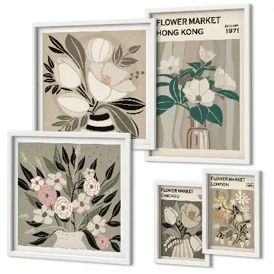 Retro vintage flower fair wall art set of 5 pieces
