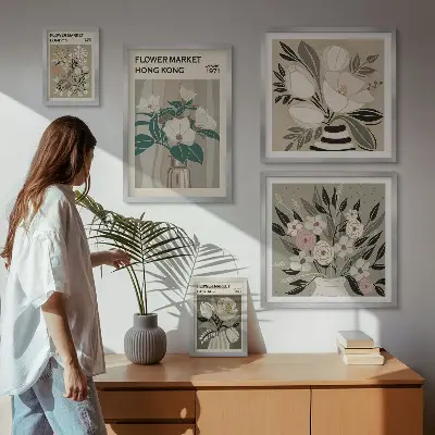 Retro vintage flower fair wall art set of 5 pieces
