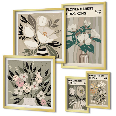 Set of 5 wall art pieces Retro vintage flower fair