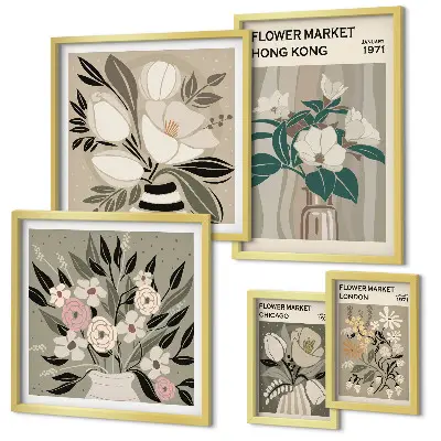 Retro vintage flower fair wall art set of 5 pieces
